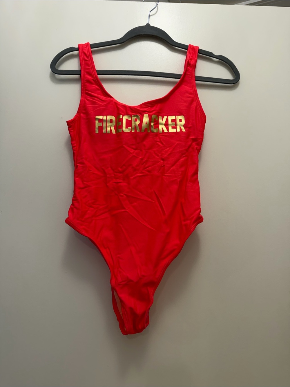 Xhilaration Hot Pink One-Piece Swimsuit with Gold 'FIRECRACKER' Size S